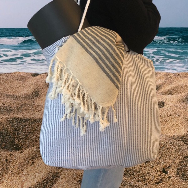 Strandtasche blau gestreift