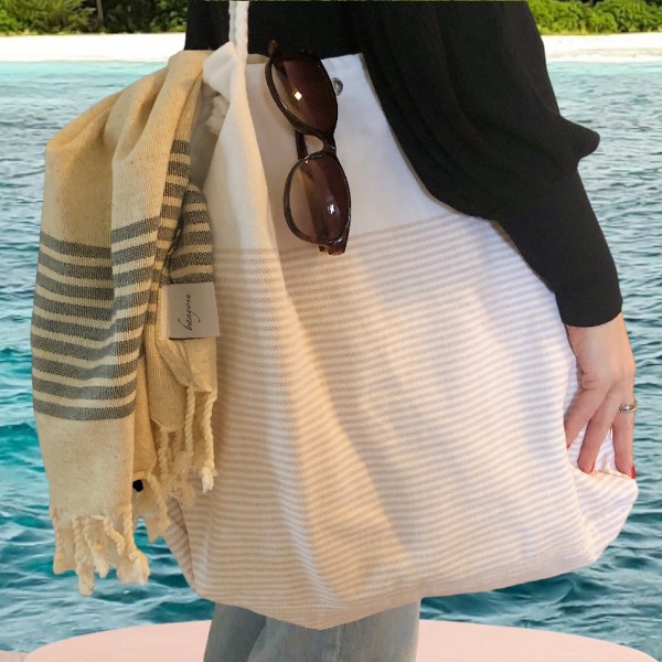 Strandtasche beige gestreift